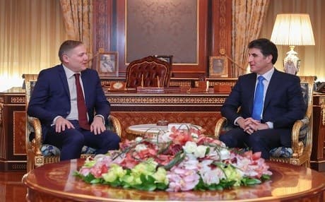 KRG Prime Minister Nechirvan Barzani (R) receives Greek Consul General Efthymios Costopoulos in Erbil on Sunday, February 3, 2019. Photo: KRG