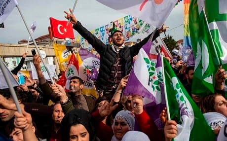 Supporters of the pro-Kurdish Peoples' Democratic Party (HDP) attend a 'Peace and Justice' rally in Istanbul on February 3, 2019. Photo: Yasin Akgul/AFP