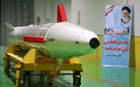 This handout photo provided by Iran's Revolutionary Guard Corps (IRGC) official website via SEPAH News on February 7, 2019 shows the new "Dezful" missile during its inauguration ceremony at an undisclosed location. Photo: AFP/IRGC via Sepah News