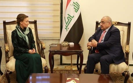 Russia’s ombudsman for the rights of the child Anna Kuznetsova (L) met with Iraqi Prime Minister Adil Abdul-Mahdi in Baghdad in December. Photo: PM office