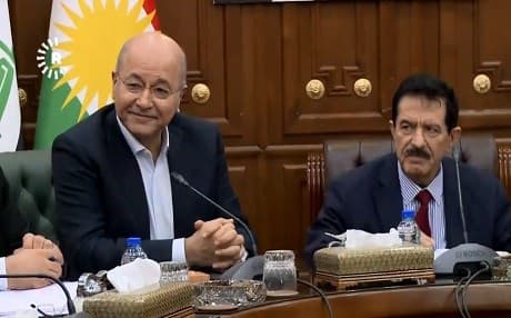Barham Salih (L) and Kosrat Rasul (R) attend a PUK politburo meeting on February 13, 2019. Photo: Rudaw