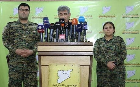 SDF spokesperson Redur Khalil delivers a statement following a meeting of the General Military Council in Hasaka, February 17, 2019. Photo: Rudaw video 
