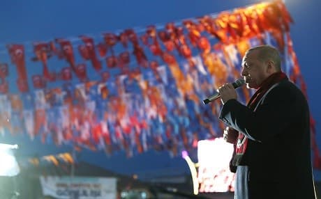 President of Turkey and the leader of the AKP Recep Tayyip Erdogan speaks during a campaign rallyin Erzincan, Turkey on February 26, 2019. Photo: Cem Oksoz | AA/Turkish Presidency