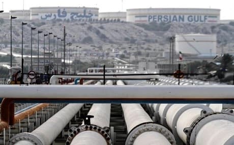 Export pipelines at an oil facility on Iran's Khark Island, pictured on February 23, 2016. File photo: AFP