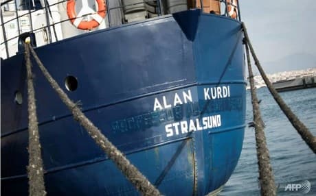 The Alan Kurdi, inaugurated in February in Mallorca, said all 64 migrants were safe and sound but there is no news of another two vessels reported in the zone in early-April. Photo: Jaime Reina | AFP 