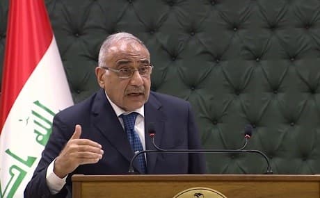 Iraqi Prime Minister Adil Abdul-Mahdi gives his weekly press briefing in Baghdad, April 9, 2019. Photo: PMO / video still / social media