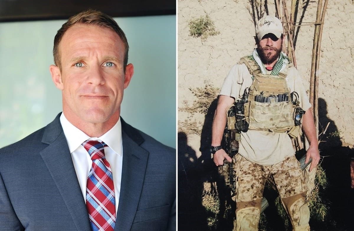 Chief Special Warfare Operator Edward Eddie Gallagher, a highly decorated Navy SEAL, is fighting murder charges tied to the death of an Islamic State operative in Iraq. Composite photo: Andrea Gallagher FB