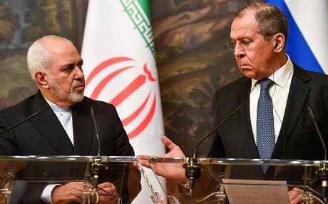 Russian Foreign Minister Sergei Lavrov and his Iranian counterpart Mohammad Javad Zarif give a joint press conference following their talks in Moscow on May 8, 2019. Photo: Alexander Nemenov/AFP