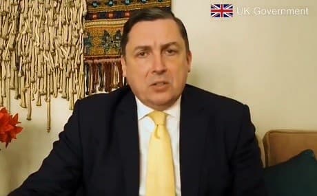 UK Ambassador to Iraq Jon Wilks issued a video statement on May 29, 2019. Photo: UK Embassy in Baghdad / video still 