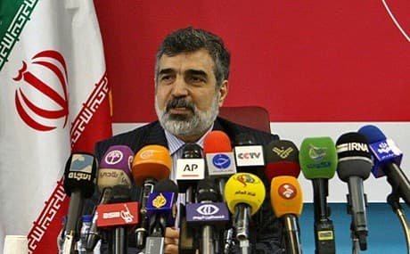 Bahrouz Kamalvendi, spokesman for the Atomic Energy Organization of Iran (AEOI), addresses reporters at the Arak heavy water facility in Markazi province, June 17, 2019. Photo: IRNA