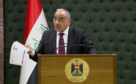 Iraqi Prime Minister Adil Abdul-Mahdi addresses journalists during his weekly press conference in Baghdad, June 18, 2019. Photo: PMO video / social media