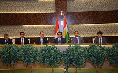 PM-elect Masrour Barzani and his KDP team responsible for negotiating ministerial positions with the other parties on Saturday, June 22, 2019. PHOTO: Rudaw TV