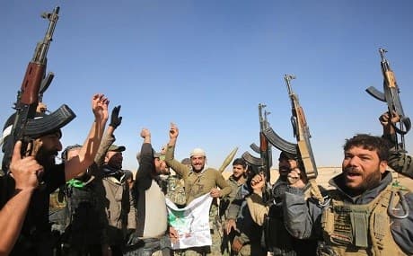 Hashd al-Shaabi fighters celebrate as they enter the village of Al Tofaha, November 25, 2016. File photo: Ahmad Al Rubaye / AFP