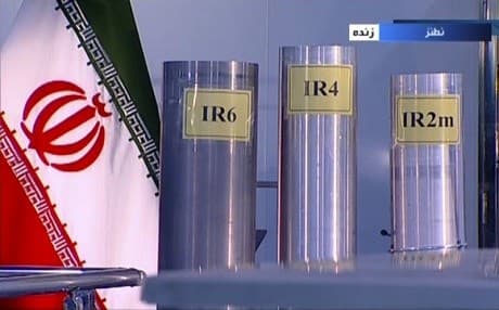 Iran's state-run IRIB TV shows three versions of domestically-built centrifuges in a live broadcast from Natanz, an Iranian uranium enrichment plant, on June 6, 2018. File photo: IRIB via AP