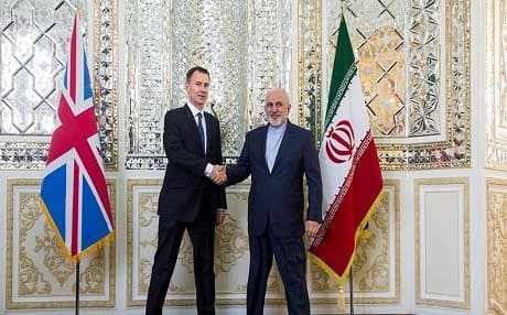British Secretary of State for Foreign Affairs Jeremy Hunt (left) meets with Iranian Foreign Minister Javad Zarif in Tehran, Iran, on November 19, 2018. Photo: Fars News