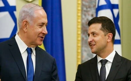  Israeli Prime Minister Benjamin Netanyahu (left) and Ukrainian President Volodymyr Zelenskiy at a joint news conference following talks in Kiev, Ukraine on August 19. Photo: AP/ Efrem Lukatsky