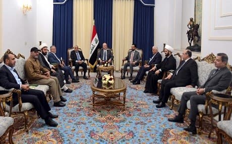 Iraqi Prime Minister Adil Abdul-Mahdi, President Barham Salih and Speaker of the Council of Representatives Mohammed al-Halbousi meet PMF leaders in Baghdad on August 26, 2019. Photo: Iraqi Presidency Media Office