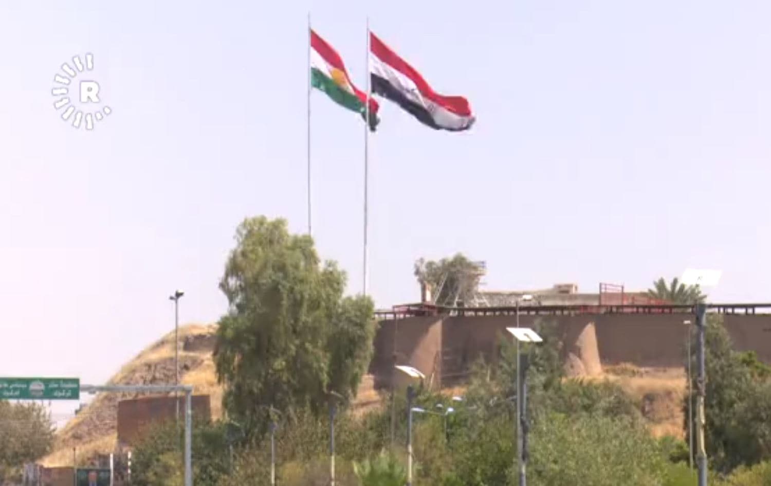 Kurdish and Iraqi flags at the Kirkuk citadel in September 2017. Photo: Rudaw TV