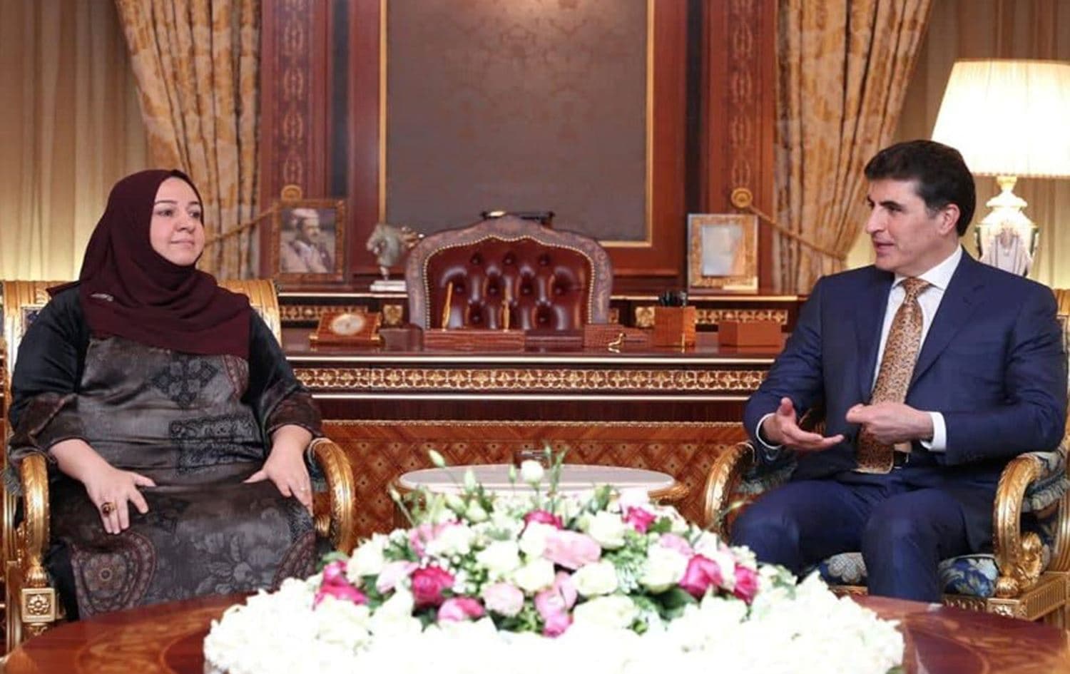 Kurdistan Region Speaker of Parliament Rewaz Fayeq (left) and President Nechirvan Barzani meet in Erbil on September 15, 2019. Photo: KRP