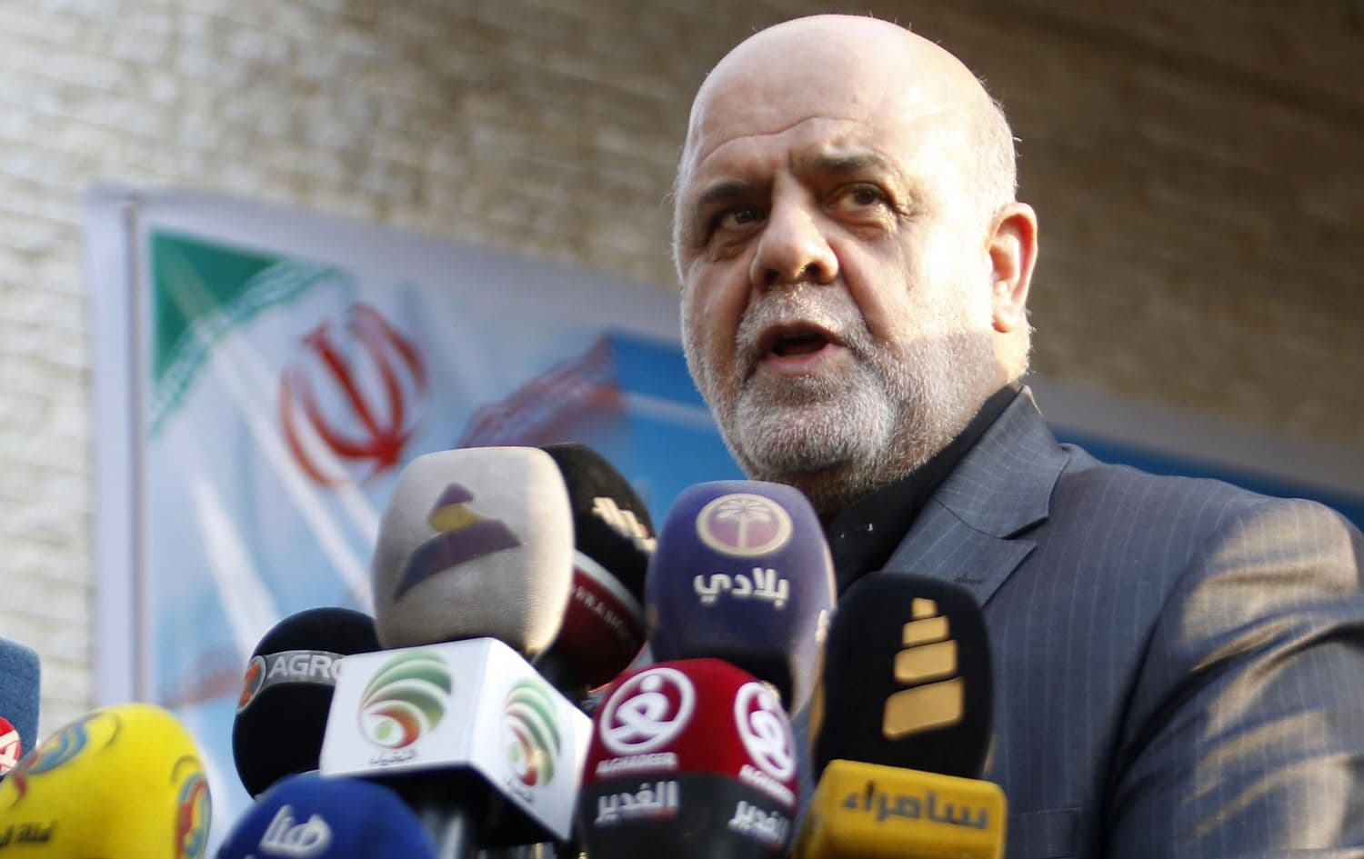Iran’s ambassador to Iraq, Iraj Masjedi, gives a press conference outside the new building of the Iranian consulate in Basra on September 11, 2018. Photo: Haider Mohammed Ali/AFP