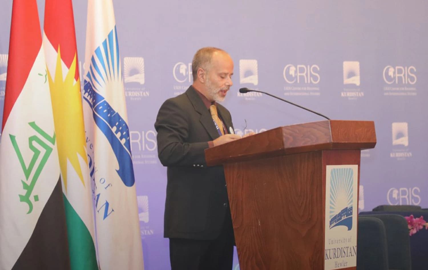 Professor David Romano of Missouri State University speaks at the University of Kurdistan Hawler (UKH), October 2, 2019. Photo: UKH Centre for Regional and International Studies / Facebook 