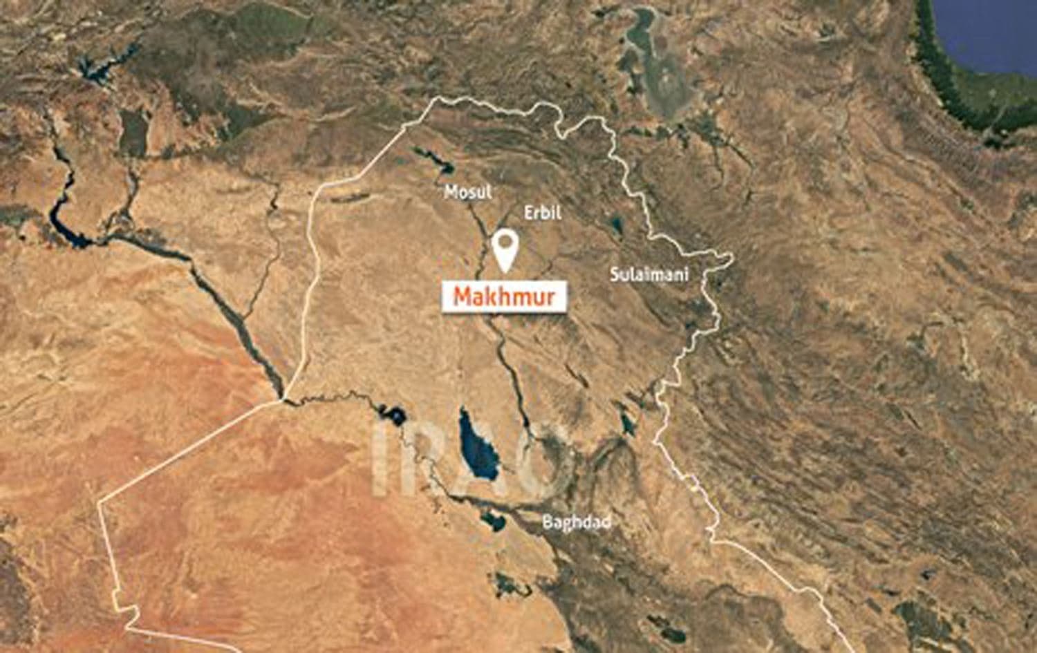 Map of Iraq highlighting Makhmour. Graphic via Rudaw
