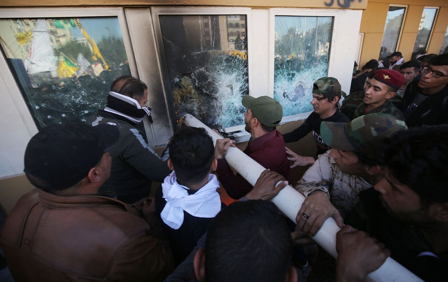 Supporters of Iran-backed militias storming the US Embassy on Tuesday.Photo: Ahmad Al-Rubaye/AFP