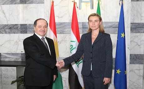 Kurdistan Region President Massoud Barzani (L) with Italian Foreign Minister Federica Mogherini in Rome. Photo: KRP