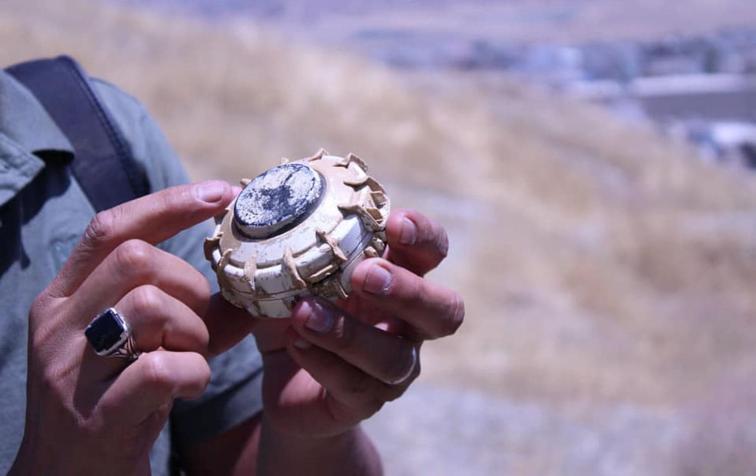 An anti-personnel mine from the Iran-Iraq War retrieved in Penjwin, Sulaimani province, close to the Iranian border, June 2018. File photo: Robert Edwards / Rudaw