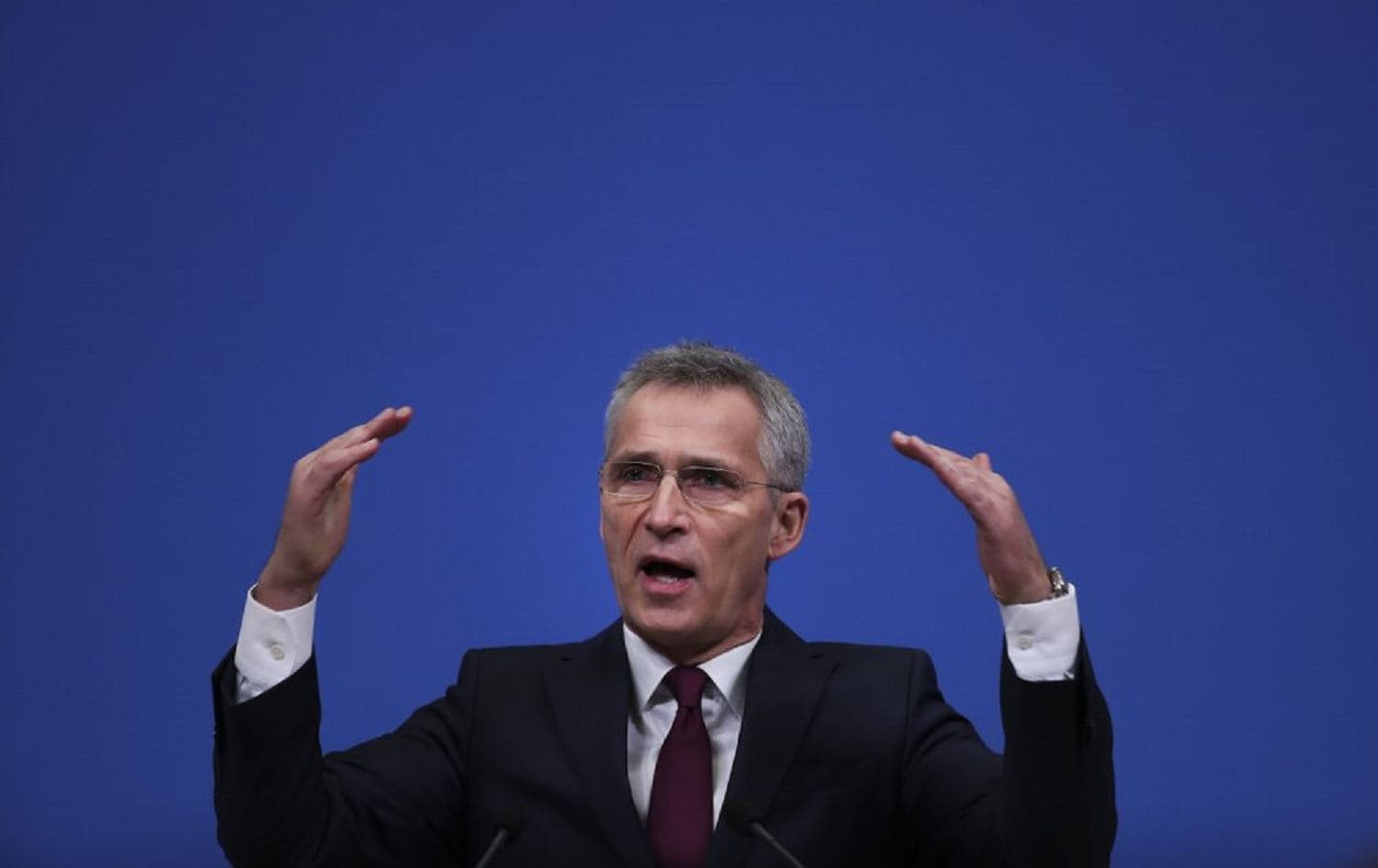 NATO Secretary General Jens Stoltenberg speaks during a media conference at NATO headquarters in Brussels, Tuesday, Feb. 11, 2020. Photo: Francisco Seco / AP