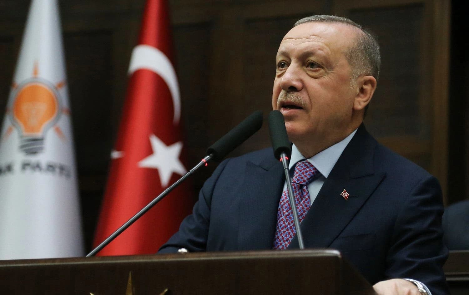 President of Turkey and leader of the Justice and Development (AK) Party, Recep Tayyip Erdogan speaks during his party's group meeting at Grand National Assembly of Turkey in Ankara, February 26, 2020. Photo: Adem Altan / AFP