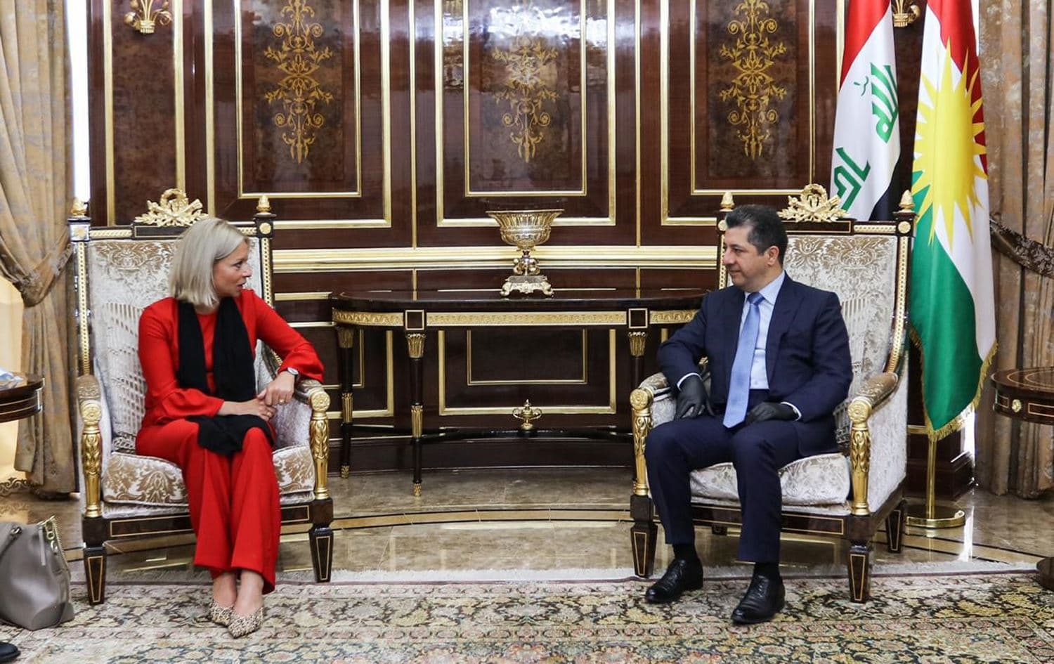Jeanine Hennis-Plasschaert (L), head of the United Nations Assistance Mission for Iraq (UNAMI), meets with Masrour Barzani, prime minister of the Kurdistan Regional Government (KRG), in Erbil, April 27, 2020. Photo: UNAMI