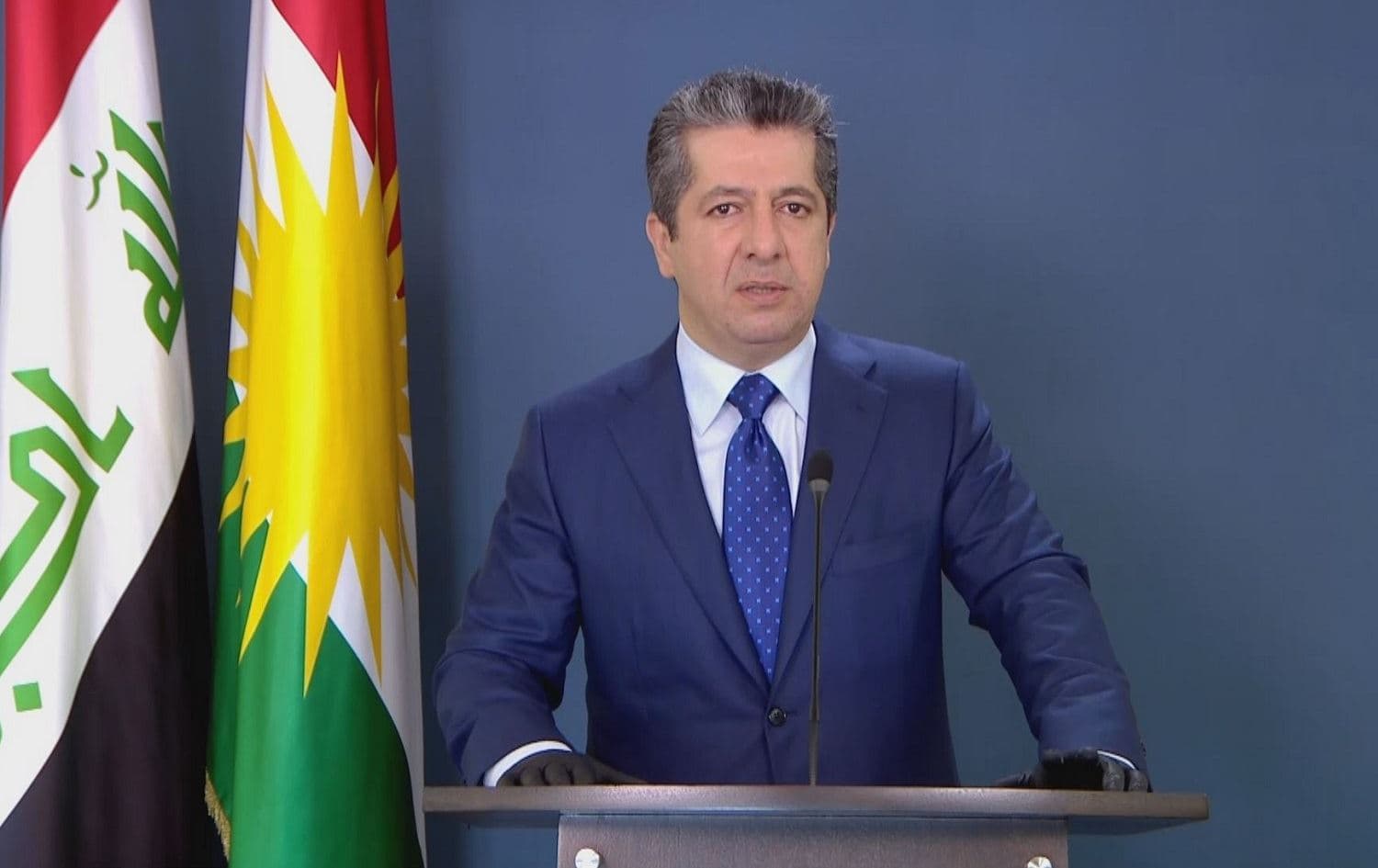 Prime Minister of the Kurdistan Region Masrour Barzani makes a televised speech on May 22, 2020. Photo: Rudaw