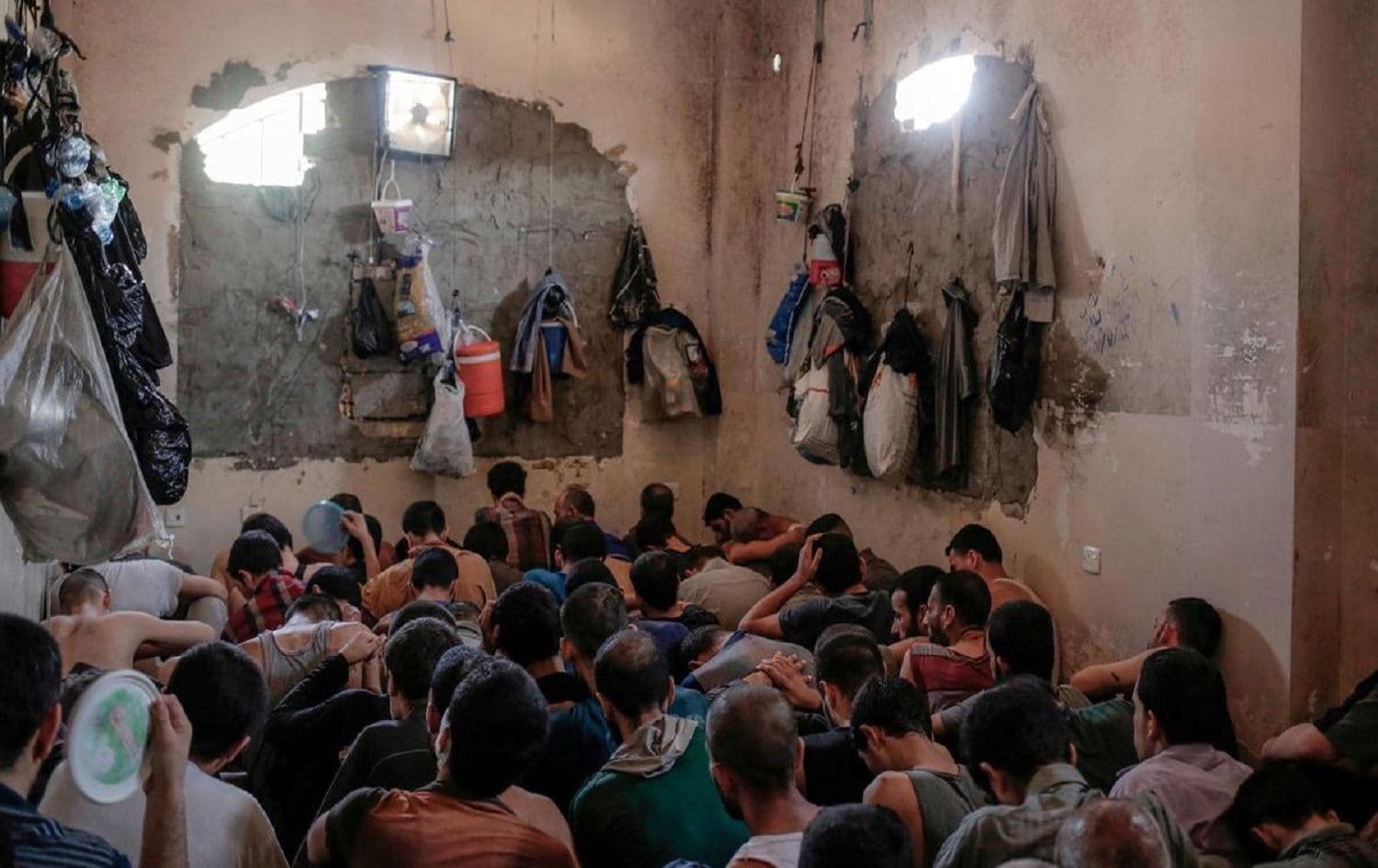 Suspected ISIS members held in a prison south of Mosul  in July 2017. File photo:AP