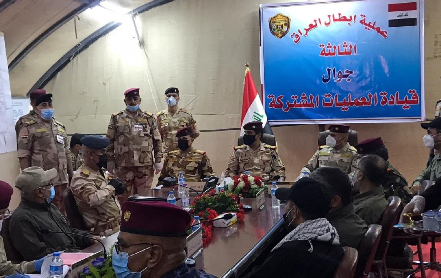 Iraqi security force members at the launch of the third phase of anti-ISIS operation Heroes of Iraq. Photo via Yehia Rasool on Twitter