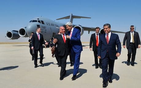 US Secretary of State, John Kerry, greeted by top Kurdish officials upon his arrival at Erbil airport, June 24, 2014. Photo: DFR
