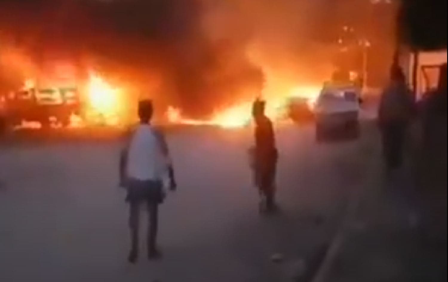 Screenshot of footage purportedly showing the aftermath of the car bombing in Tal Abyad (Gire Spi) on July 7, 2020. Video submitted to ANHA.