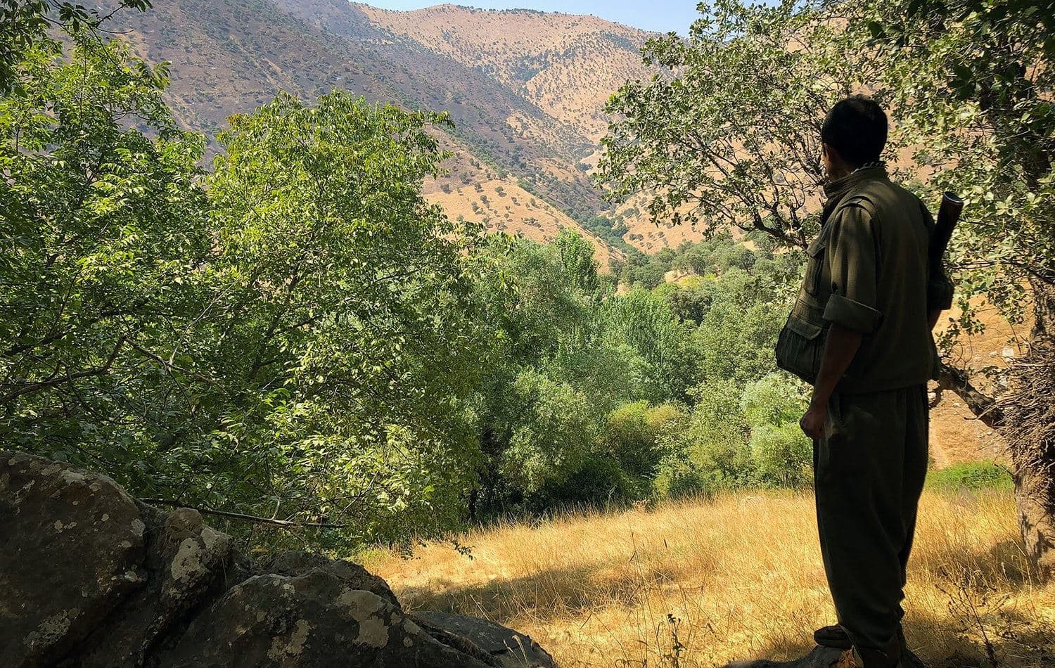 Rebwar Gholizadeh, nom de guerre Arivan Shoreshgir, looks out over the mountains of Sulaimani province in the summer of 2018. Photo: Fazel Hawramy / Rudaw