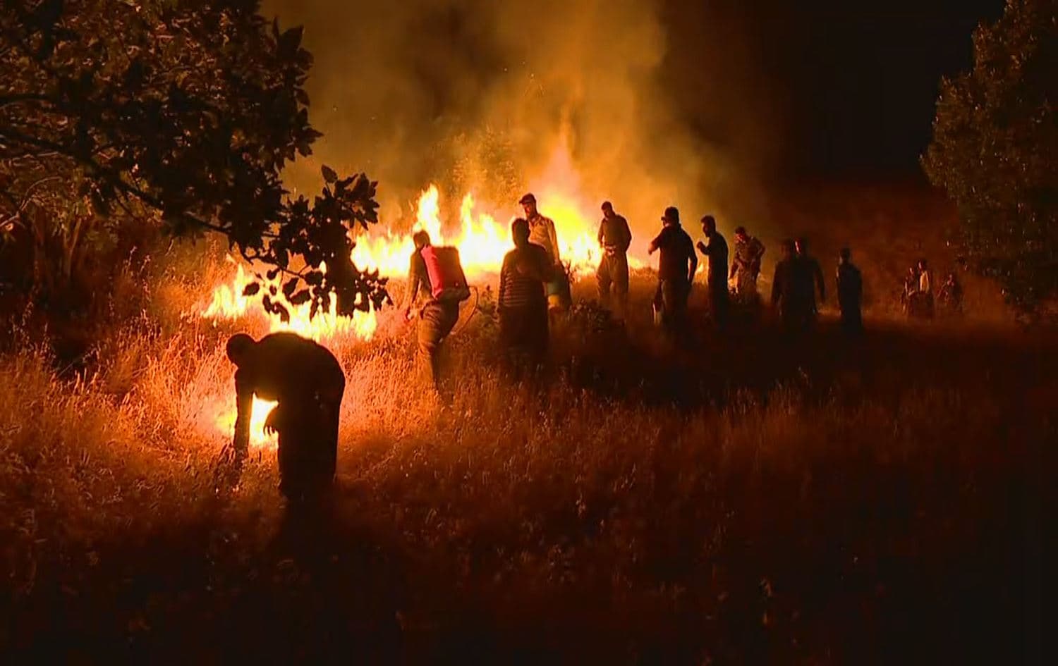 Locals in Sulaimani province's town of Gapilon, attempt to extinguish a wildfire that has ripped through the area for the past two days. Photo: Rudaw TV