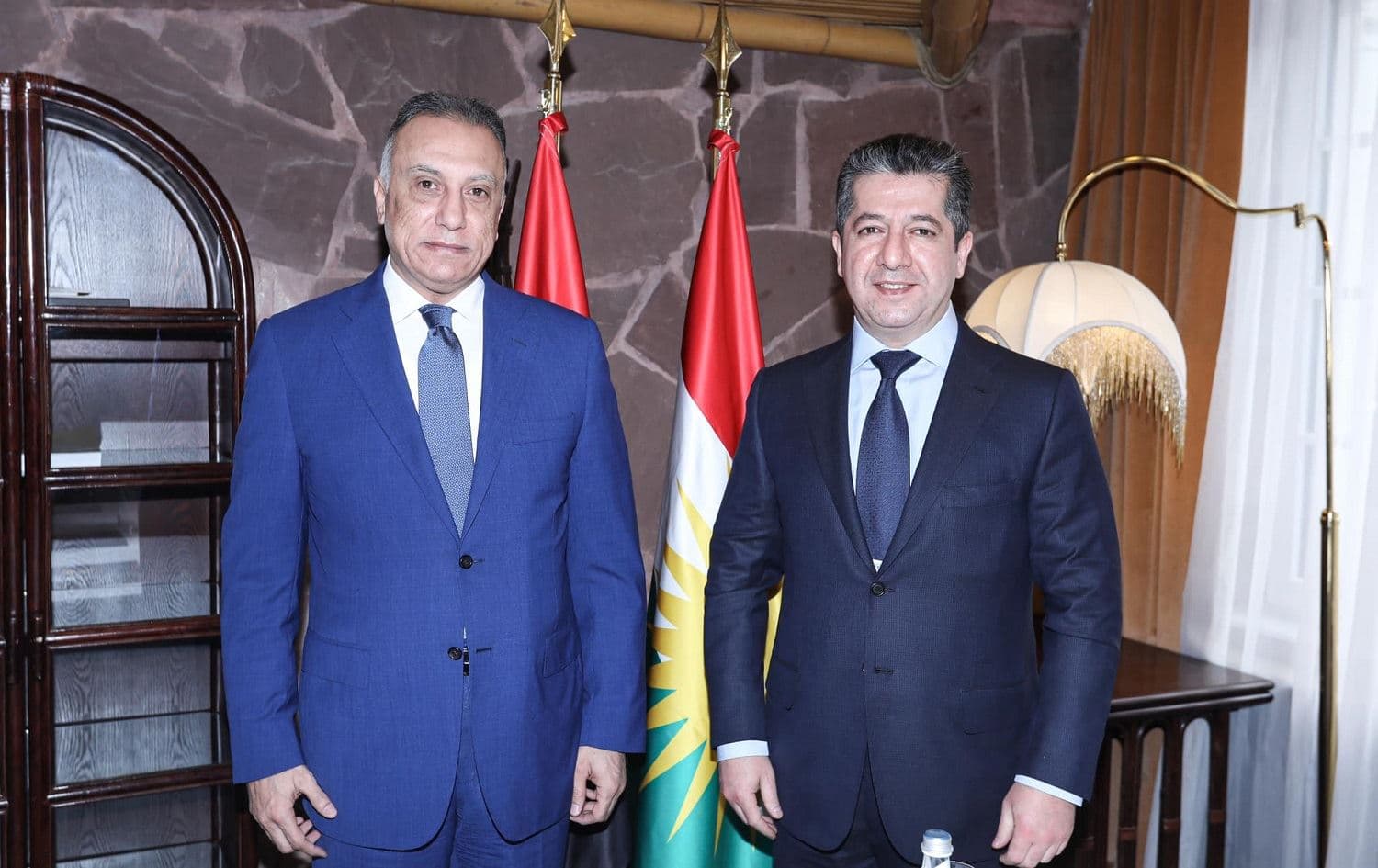 A photo posted to social media on April 9, 2020 of Iraqi prime minister Mustafa al-Kadhimi (left) and Kurdistan Region premier Masrour Barzani. Photo via Masrour Barzani on Facebook 