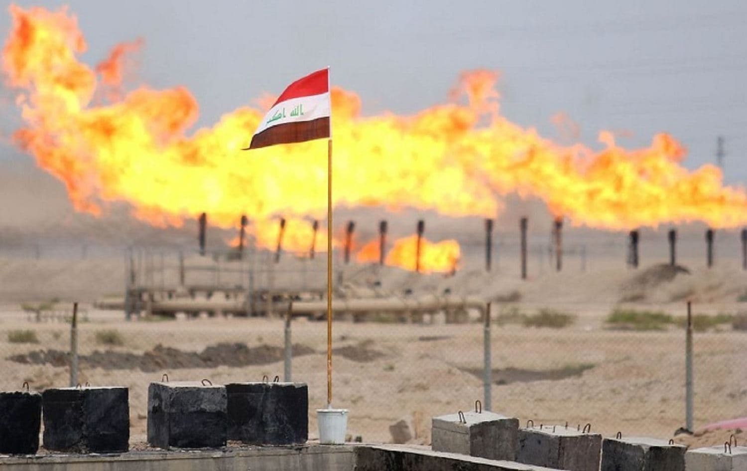 Excess gas is burnt off near the Zubair oil refinery in southern Iraq. Photo: Haidar Mohammed Ali / AFP
