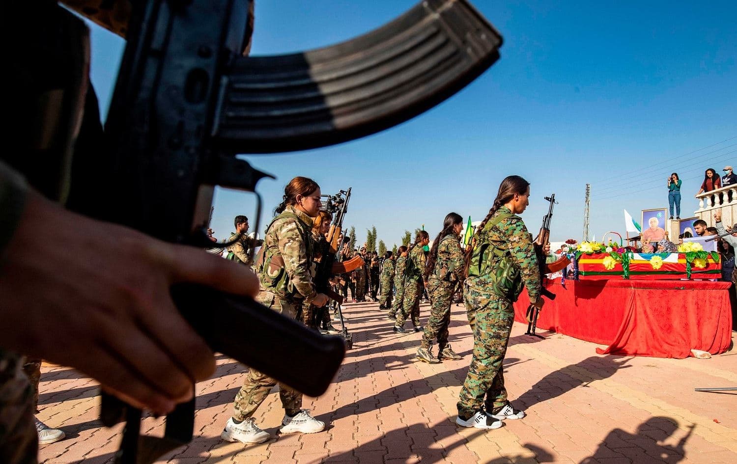 Mourners attend a funeral for a Kurdish political leader and Kurdish fighters in the northeastern Syrian town of Deric on October 13. 2019. File photo: Delil Souleiman/AFP