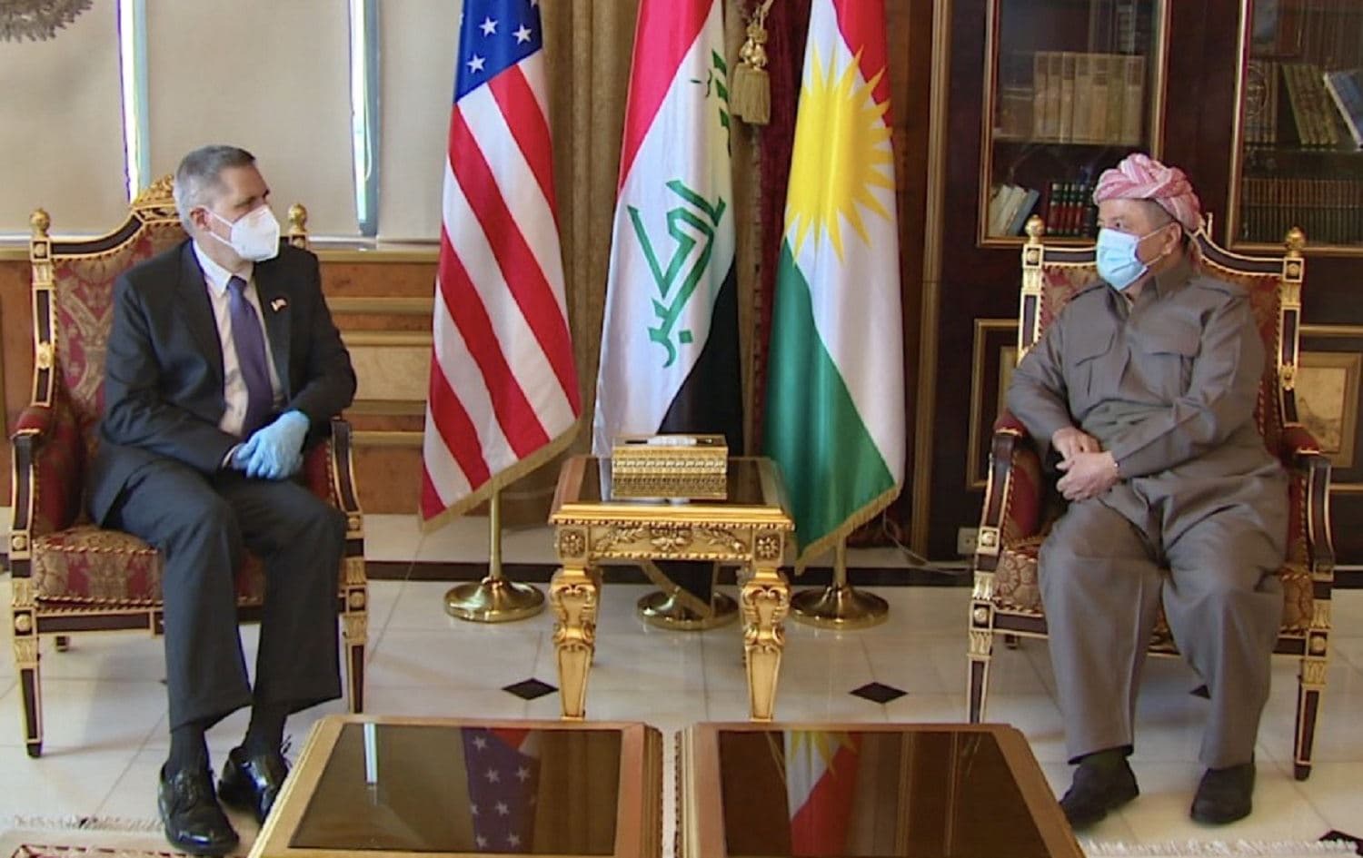 US Ambassador Matthew Tueller (left) met with Kurdish leader Masoud Barzani (right) in Erbil on September 14, 2020. Photo: handout/Barzani headquarters