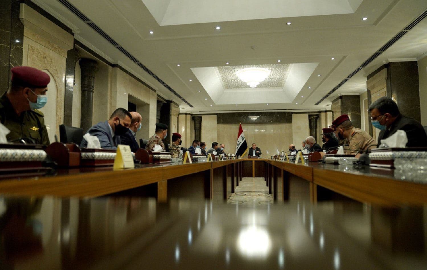 Iraqi prime minister Mustafa al-Kadhimi chairs an emergency Security Council session in Baghdad on October 17, 2020. Photo: Iraqi PMO