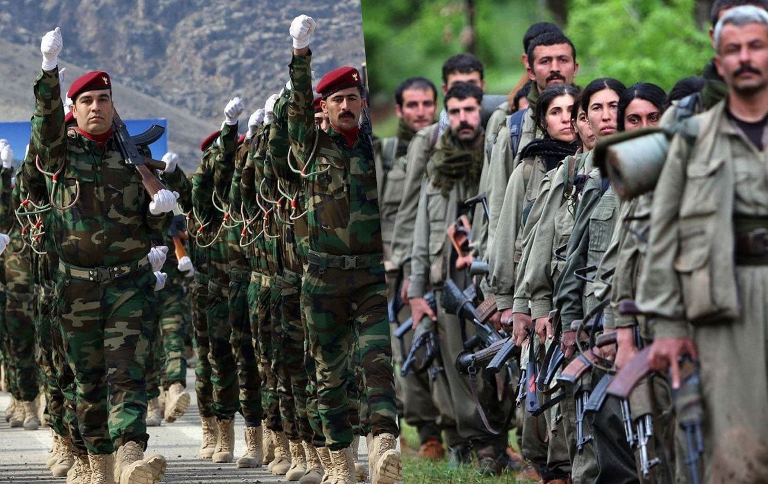 Peshmerga (R) and PKK fighters. Photos: AFP, Graphic: Rudaw