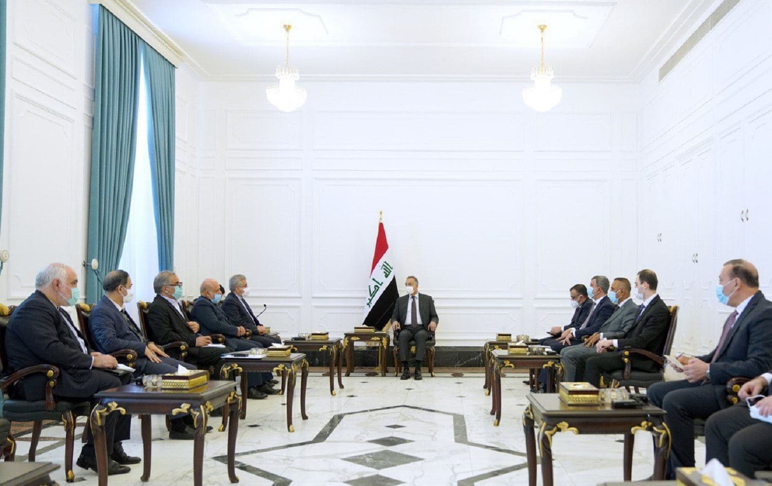 Iraqi premier Mustafa al-Kadhimi (centre) meets with Iranian officials in Baghdad on December 29, 2020. Photo: Iraqi Prime Minister's Office