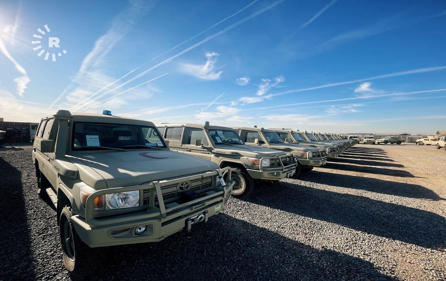 Trucks donated to the Ministry of Peshmerga at Erbil International Airport on January 7, 2021. Photo: Fazel Hawramy/Rudaw