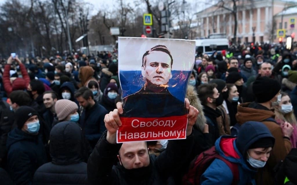 خۆپێشاندان لە رووسیا دژی دەستگیرکردنی ئەلێکسی ناڤالنی. وێنە: NATALIA KOLESNIKOVA / AFP