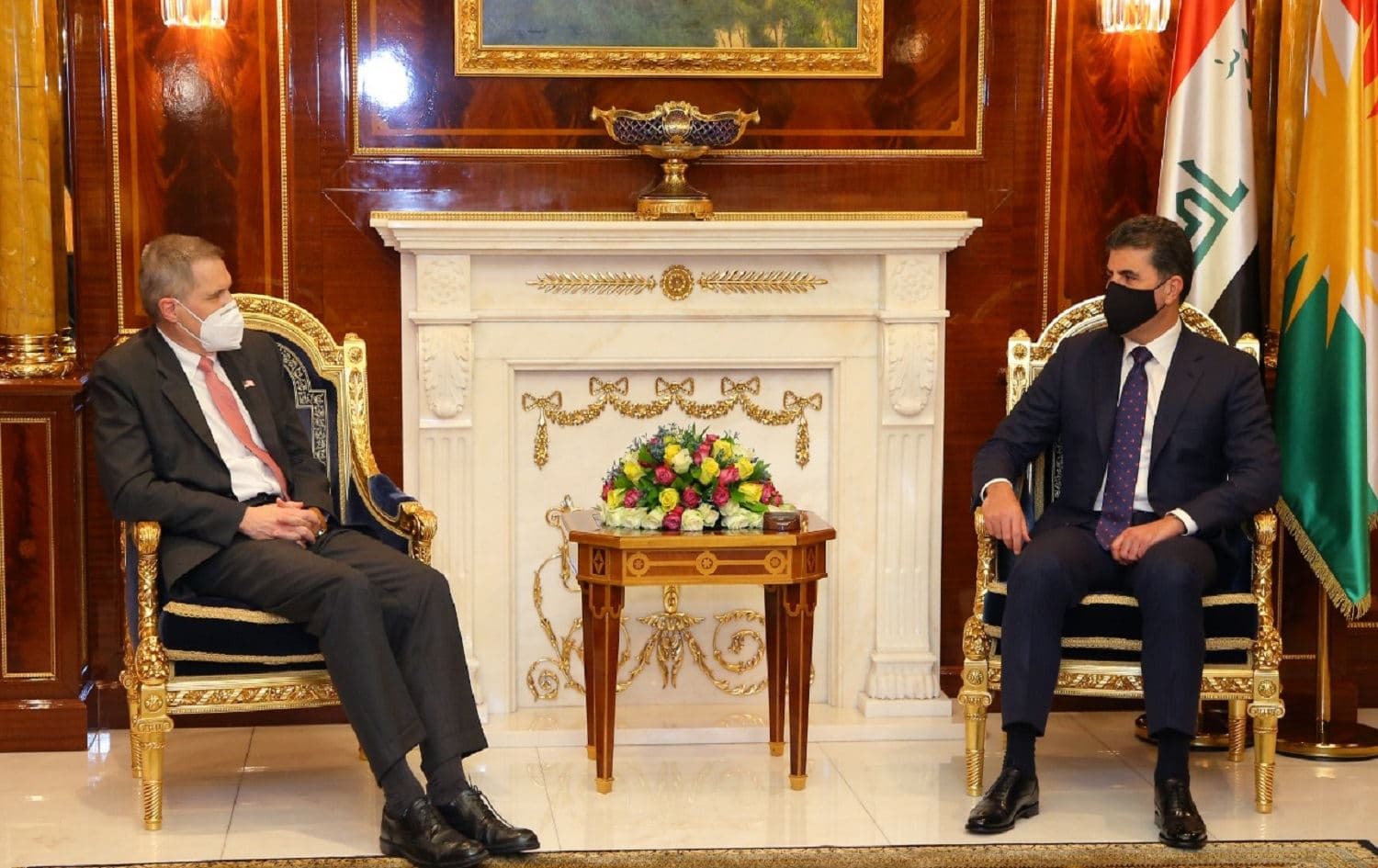 US Ambassador to Iraq Matthew Tueller meeting wih Kurdistan Region President Nechirvan Barzani on January 28, 2021. Photo: KRG
