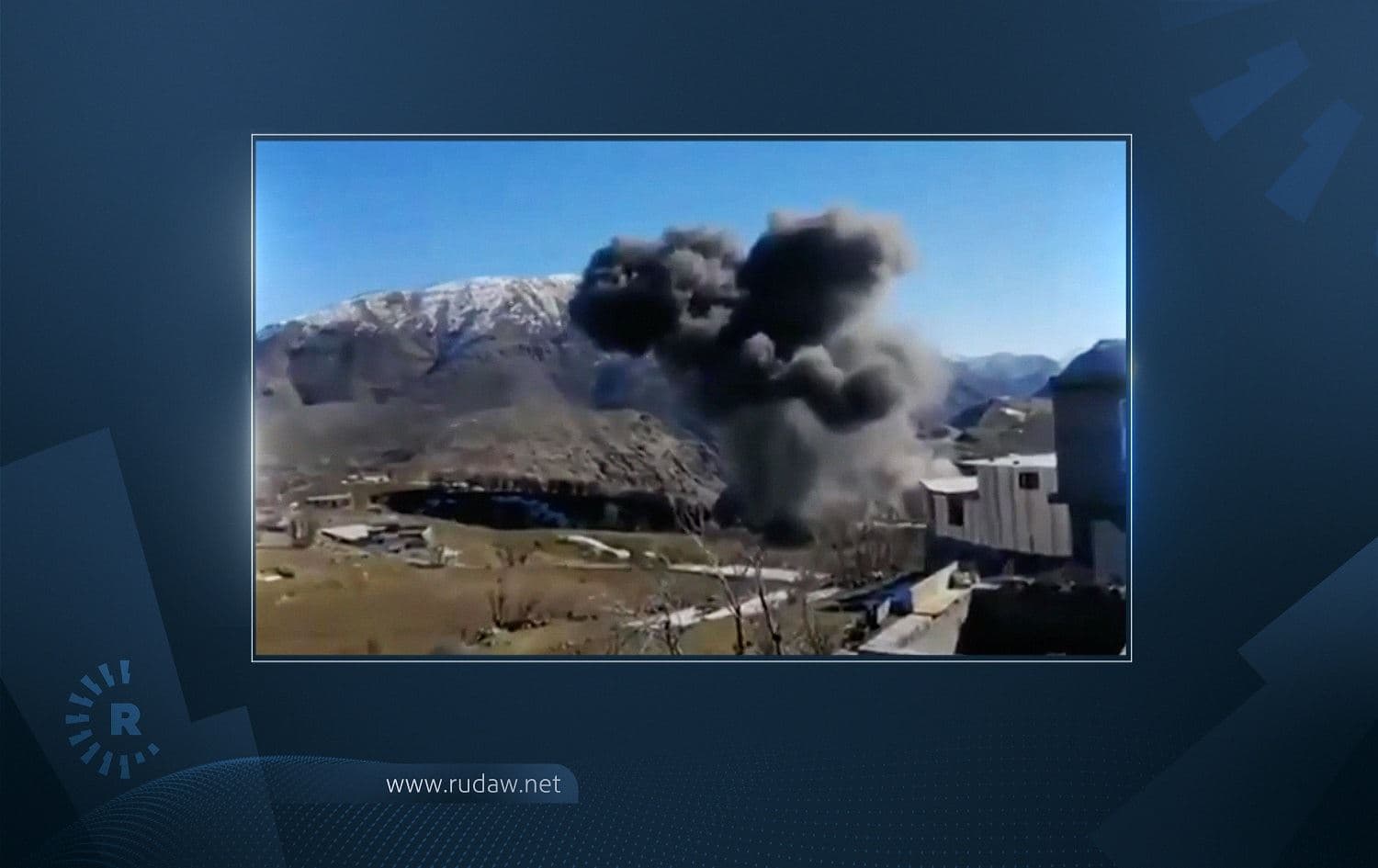 The aftermath of a Turkish airstrike on the Pishdar district of Sulaimani province on February 2. Photo: screenshot taken from footage submitted to Rudaw 